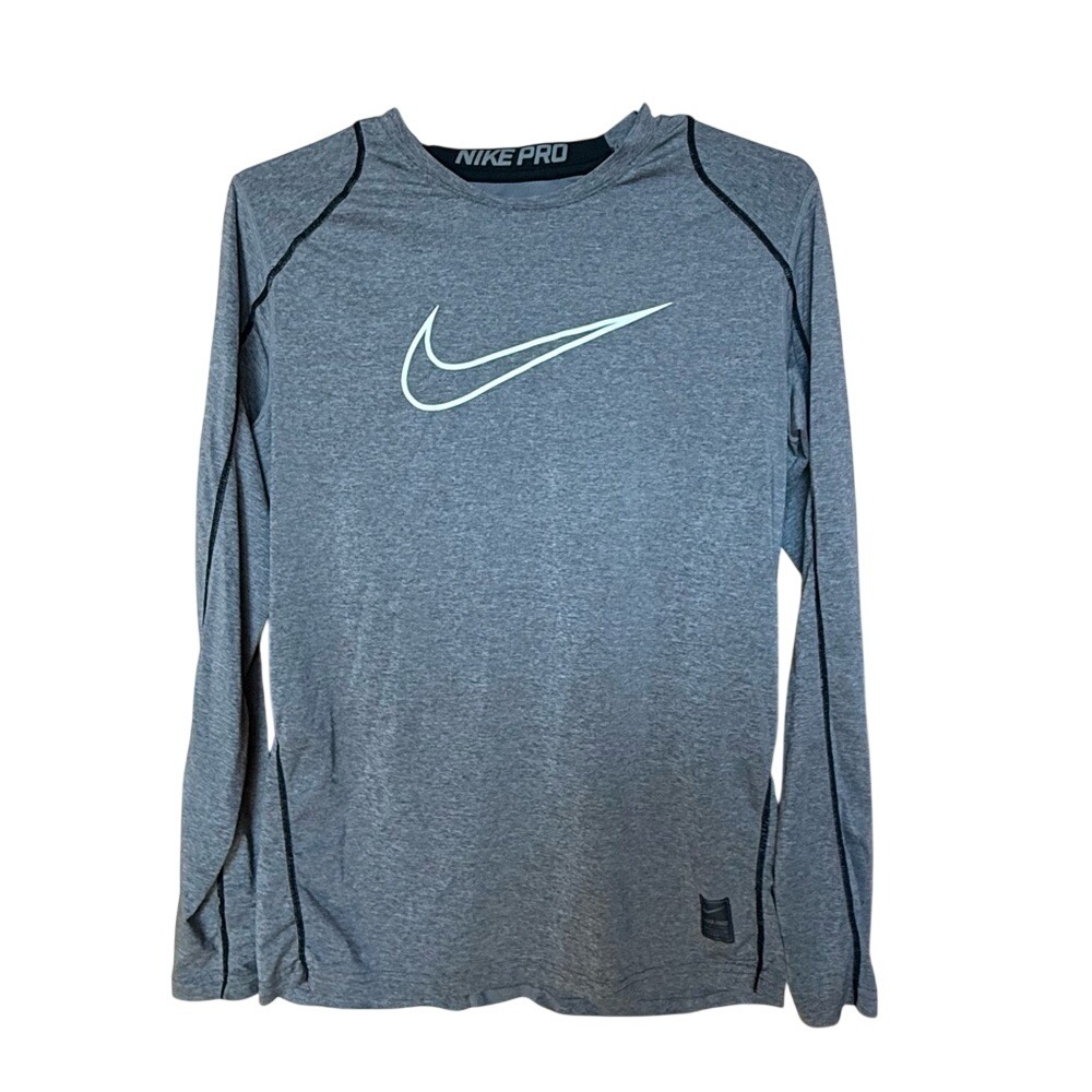 Nike Pro Kids XL Gray Dri-FIT Long Sleeve Fitted Compression Shirt Training Top
